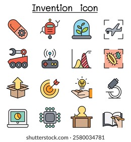 Innovation and Creative idea concept icon set in color line style