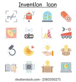 Innovation and Creative idea concept icon set  in flat color style
