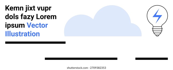 Innovation, creative thinking, energy, technology, data storage, cloud computing. Minimal design of cloud and lightbulb with a lightning bolt. Innovation and energy through creative symbols