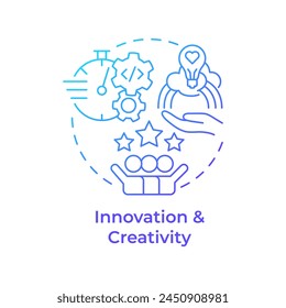 Innovation and creativity blue gradient concept icon. Hackathon benefit. Idea exchange. Round shape line illustration. Abstract idea. Graphic design. Easy to use in promotional materials