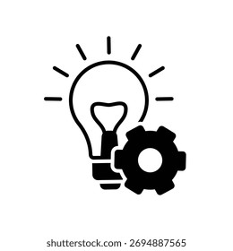 Innovation or creativity icon with light bulb and gears