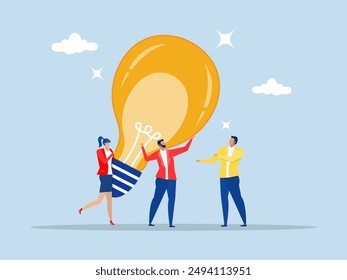 innovation or creativity idea concept, business people teamwork help carry big smart lightbulb innovation idea.invention help company achieve goal concept vector illustrator