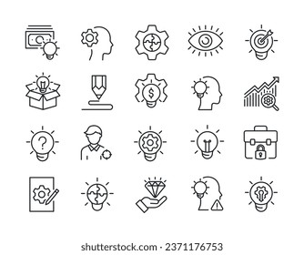 Iconos de la línea de innovación y creatividad. Para diseño de marketing de sitios web, logotipo, aplicación, plantilla, ui, etc. Ilustración vectorial.