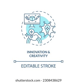 Innovation and creativity turquoise concept icon. Business idea. Problem solving. Creative thinking. Community spirit abstract idea thin line illustration. Isolated outline drawing. Editable stroke
