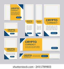 Innovation of cryptocurrency mining web banner design template. Vector flyer with text space. Advertising placard with customized copyspace. Printable poster for advertising. Arial font used