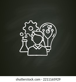 Innovation culture chalk icon.Work environment created by leaders. Nurturing unorthodox thinking.Innovation concept. Isolated vector illustration on chalkboard