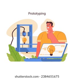 Innovation cycle. Generation of a creative idea or business solution. Start up or new project development. Prototyping. Flat vector illustration