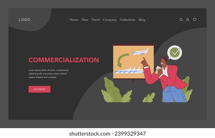 Innovation cycle. Generation of a creative idea or business solution. Start up or new project development. Commercialization. Flat vector illustration