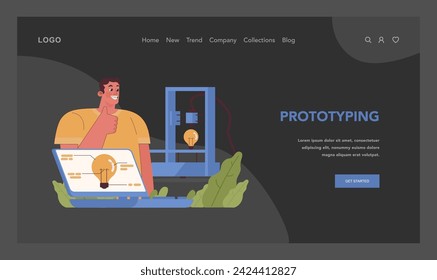 Innovation cycle. Generation of a creative idea or business solution. Start up or new project development. Prototyping. Flat vector illustration