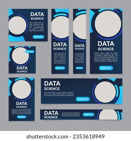 Innovation and data science web banner design template. Vector flyer with text space. Advertising placard with customized copyspace. Printable poster for advertising. Arial font used