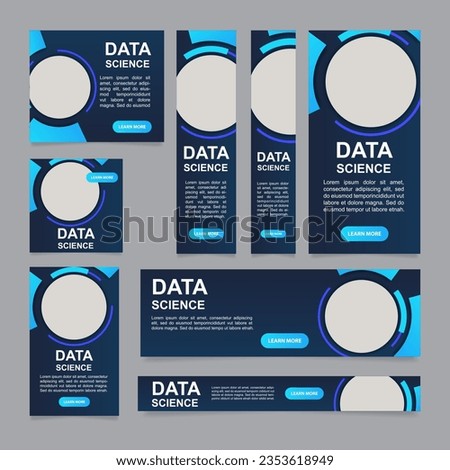 Innovation and data science web banner design template. Vector flyer with text space. Advertising placard with customized copyspace. Printable poster for advertising. Arial font used