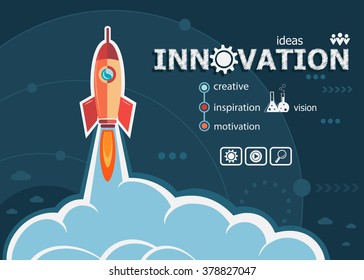 Innovation design and concept background with rocket. Innovation concepts for web banner and printed materials.