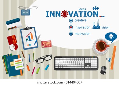 Innovation design and flat design illustration concepts for business analysis, planning, consulting, team work, project management. Innovation concepts for web banner and printed materials.