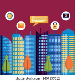 innovation digital services applications buildings smart city vector illustration