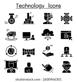 Innovation, Future technology icon set in glyph style