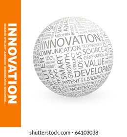 INNOVATION. Globe with different association terms.