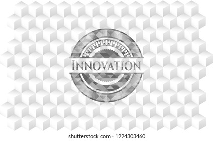 Innovation grey emblem. Vintage with geometric cube white background