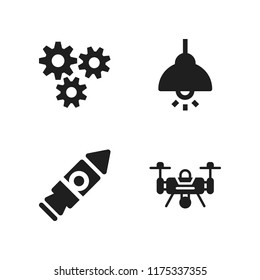 innovation icon. 4 innovation vector icons set. gears triangle, hanging bulb and drone icons for web and design about innovation theme