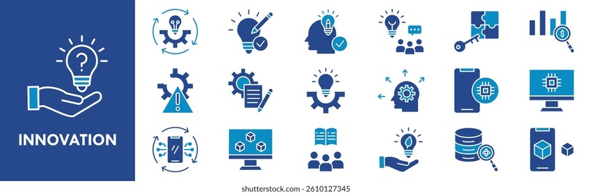 Innovation icon collection set. Containing design technology, business, digital, future, data