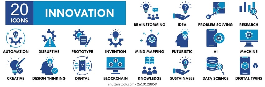 Innovation icon collection set. Containing design technology, business, digital, future, data