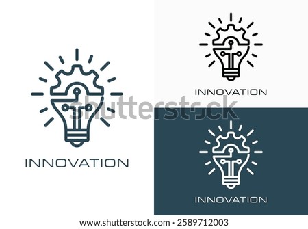 innovation icon design logo. Light bulb and gears inside. inspiration icon in simple design line style. innovation symbol. simple innovation logo vector
