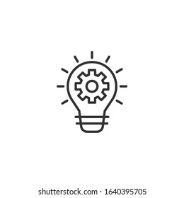 Innovation icon in flat style. Lightbulb with cogwheel vector illustration on white isolated background. Idea business concept.