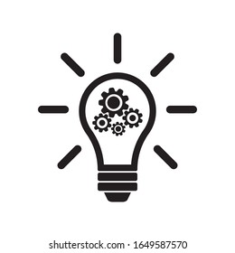 Innovation icon in flat style. Lightbulb with cogwheel vector illustration on white isolated background. Idea business concept.