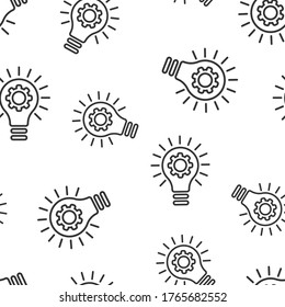 Innovation icon in flat style. Lightbulb with cogwheel vector illustration on white isolated background. Idea seamless pattern business concept.