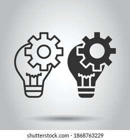 Innovation icon in flat style. Lightbulb with cogwheel vector illustration on white isolated background. Idea business concept.