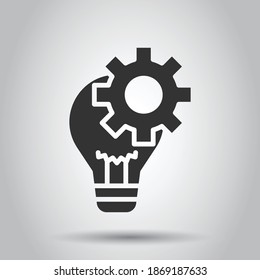 Innovation icon in flat style. Lightbulb with cogwheel vector illustration on white isolated background. Idea business concept.
