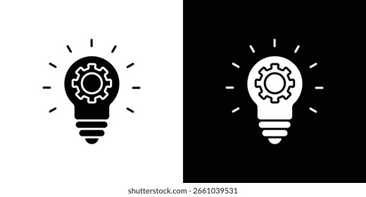 Icono de innovación en versión plana sobre fondo blanco y negro