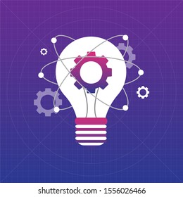 Innovation icon. Light bulb and cog inside. Premium quality graphic design element.
