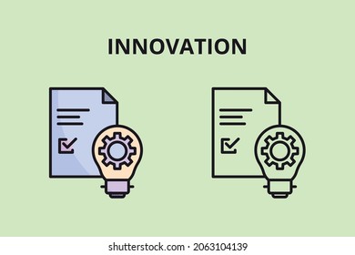 Innovation Icon. Light Bulb And Cog Inside. Graphic Design Element. Outline And Filled Color Style For Web Development.