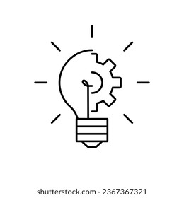 Innovation icon. Light bulb and cog inside. Modern sign, linear pictogram, outline symbol, simple thin line icon. Vector illustration.