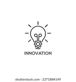 Innovation icon, light bulb and cog inside, business concept. Modern sign, linear pictogram, outline symbol, simple thin line vector design element template