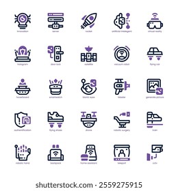 Innovation Icon pack for your website, mobile, presentation, and logo design. Innovation Icon dual tone design. Vector graphics illustration and editable stroke.