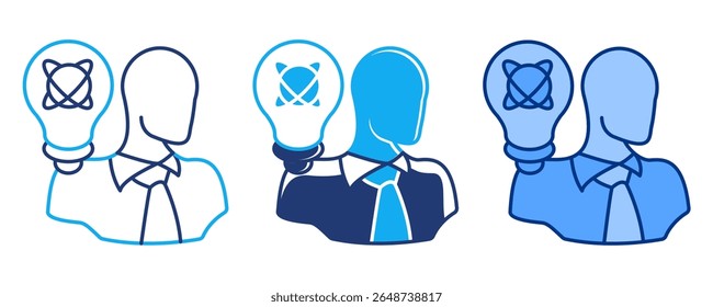 Innovation icon represented by atom, bulb Blue, Dualline, Dualtone style.