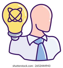 Icono de innovación representado por el átomo, bombilla Lineal estilo de color.