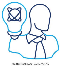 Icono de innovación representado por el átomo, bombilla de estilo Dual Line.
