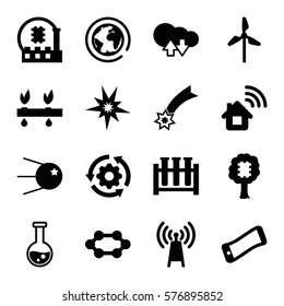 Innovation icon. Set of 16 Innovation filled icons such as test tube, cloud download upload, core, falling star, CPU in tree, CPU, mill, home connection, transmitter, plant