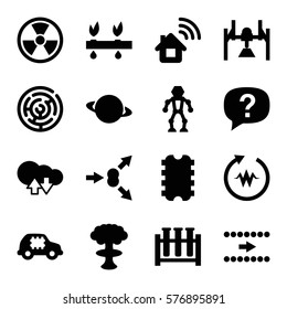 Innovation icon. Set of 16 Innovation filled icons such as atom move, arrow, heartbeat, test tube, cloud download upload, exclamation, planet, CPU in car, home connection
