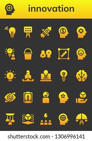 innovation icon set. 26 filled innovation icons.  Simple modern icons about  - Idea, Mind, Lights, Startup, Brain, Cube, Ideas, Transform, Creativity, Eye scan, Lamp, Motivation