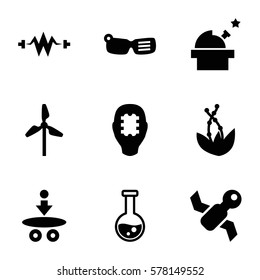 Innovation icon. Set of 9 Innovation filled icons such as atom, test tube, satellite, observatory, mill, CPU in head, plant, smart glasses