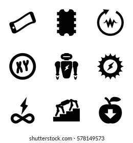 Innovation icon. Set of 9 Innovation filled icons such as apple download, heartbeat, solar energy, CPU, wavy phone, robot, endless battery, stairs