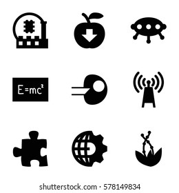 Innovation icon. Set of 9 Innovation filled icons such as apple download, core, puzzle, UFO, CPU, transmitter, clobe gear, plant