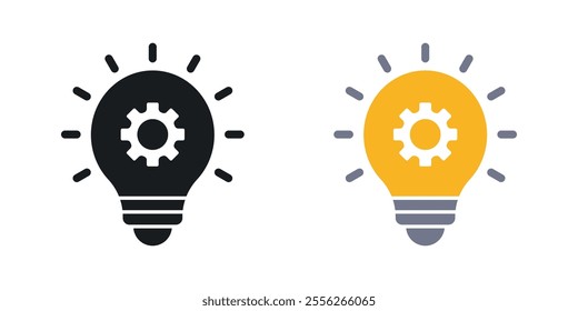 Innovation icon set in black and colored versions.