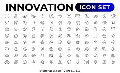 Innovation icon set. Containing creativity, invention, prototype, visionary, idea generation.Outline icon collection.
