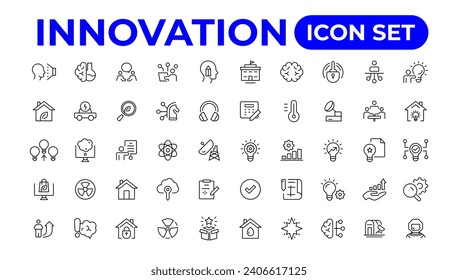 Innovation icon set. Containing creativity, invention, prototype, visionary, idea generation.Outline icon collection.
