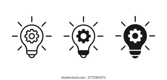 Innovation icon set. Implementation icons. Idea lightbulb icon. Inspiration creativity lamp vector icon collection