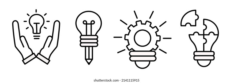 Innovation icon set. Light bulb and cog inside. inspiration symbol. Lamp icon. Light bulb sign. idea symbol. vector illustration
